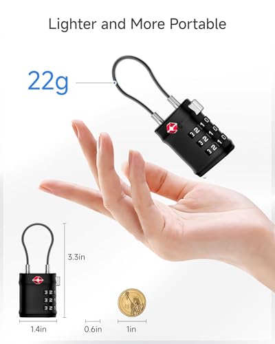 Image of LUGGEX 2 Pack TSA Locks for Luggage, Luggage Locks TSA Approved | Suitcase Locks in Gift Box, Ultra-Light 33g Combination Cable Locks, Easy-Read Dials for Suitcase Backpack Gym, Black-Silver