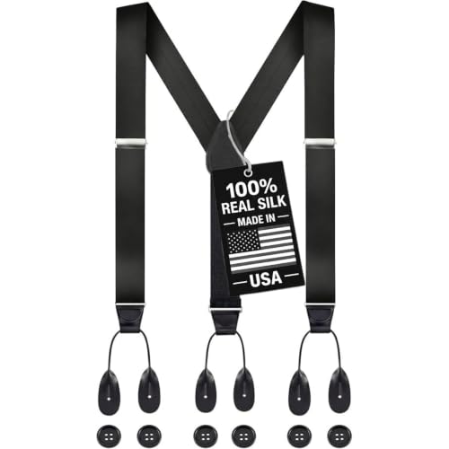 Formal Black Silk Button Suspenders
