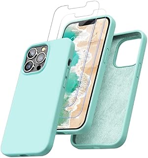 Enskko [5 in 1 Designed for iPhone 13 Pro Max Silicone Case, with 2 Pack Screen Protector + 1 Phone Stand + 1 Wiping Cloth, Liquid Silicon Cover with Microfiber Lining for Men & Women, Army Green