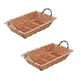 SET OF 2 - 12-Inch Commercial Grade Durable Plastic Woven Food Serving Storage Basket Baskets, Oblang Shape, w/Serving Handles
