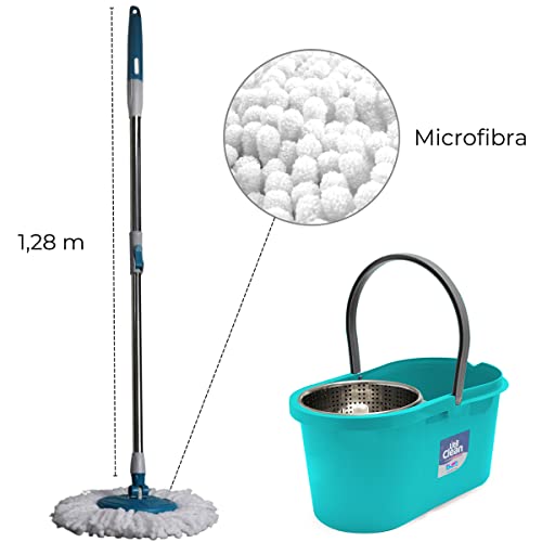 Mop Giratorio Cesto de Inox Com Balde Centrifugador Limpeza 360°
