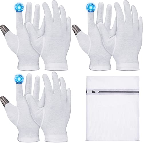 3 Pairs Touchscreen Moisturizing Gloves for Dry Hands, Cosmetic Gloves with Wash Bag White Gloves Overnight, Inspection Gloves, SPA Gloves for Men and Women