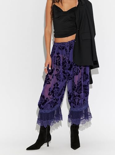 Image of UAURORAO Women Lace Trim Bloomer Pants Flowy Culottes Pantaloons Bloomers