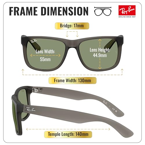 Image of Ray-Ban RB4165F JUSTIN CLASSIC LOW BRIDGE FIT Square Shape Sunglasses for Men with Official RayBan Eyewear Kit