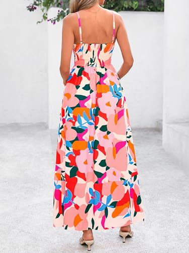 Image of PRETTYGARDEN Women Summer Maxi Dresses 2026 Spaghetti Strap Boho Floral Striped Wedding Guest Beach Vacation Flowy Long Dress