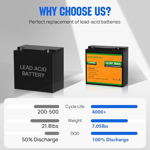 ECO-WORTHY 2-Pack 30AH LiFePO4 Leisure Battery with 4000-15000 Cycles & BMS Protection,Ideal for Trolling Motors, Wheelchairs, Scooters,RV - Image 3