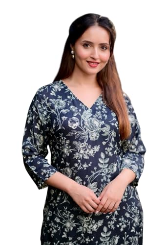 Ensemble kurta et pantalon pour femme vêtement traditionnel imprimé floral marine