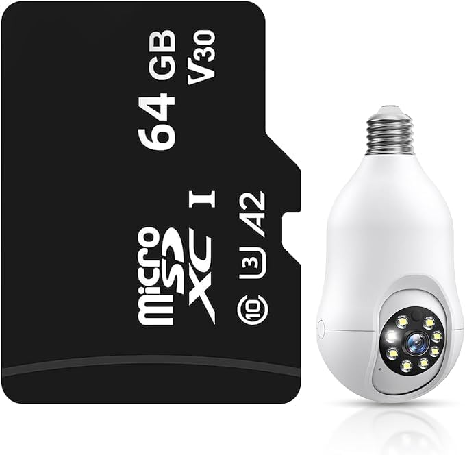 Tarjeta de memoria flash de almacenamiento ampliada 64GB Tarjeta SD MicroSDXC para cámara de seguridad de bombilla 2K 5G2.4G