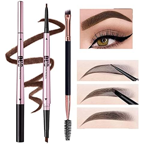 Mihqy 2 PCS Eyebrow Pencil Waterproof with Brow Brush, Dual Ended Eyebrow Pen, Automatic Makeup Cosmetic Tool(Dark Brown) Cover