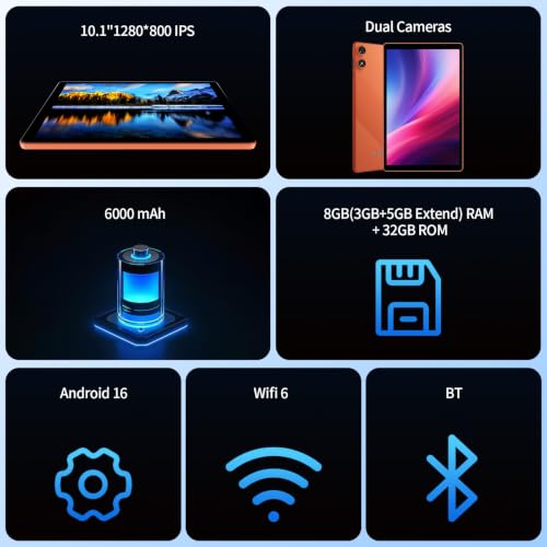 Image of Android 16 Tablet 10.1 inch HD IPS Display 32GB1T Expand Touchscreen Tablets PC