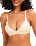 Triangle Bralette Crossover Wireless Push Up Bra Sexy Low Cut Bra for Deep V Neck Seamless Bras for Women No Pads, Nude, XL