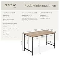 tectake® Schreibtisch, Computertisch, Bürotisch, PC Tisch, Möbel für Arbeitszimmer, Home Office, Büro, Kleiner Schreibtisch, Tischgestell mit Tischplatte - Industrial Holz hell, Eiche Sonoma, 140 cm – Ansicht 2