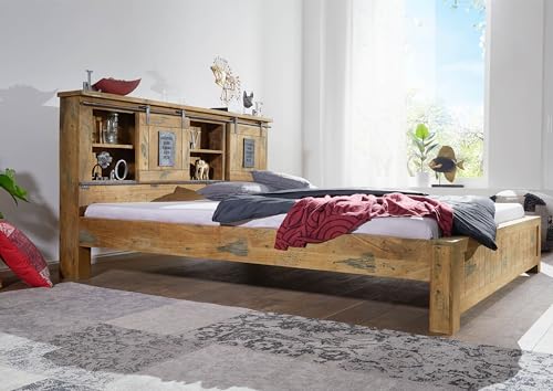 MASSIVMOEBEL24.DE Railway Bett 200x200 Mango, Farbe:Natur lackiert – Bild 5