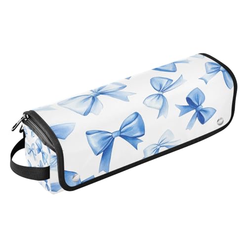 Bolsa de viaje para herramientas de cabello Blue Bow con tapete resistente al calor, organizador para planchas, rizadores y accesorios para el cuidado del cabello miniatura 1