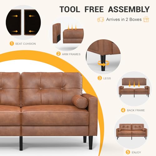 Aotumm Ciort 2-Sitzer-Sofa Modern Dick Gepolstert 2 Kissen Komfortables Leder Sofa mit 2 Staufächern für Wohnzimmer Schlafzimmer Büro Einfach zu montieren Klein