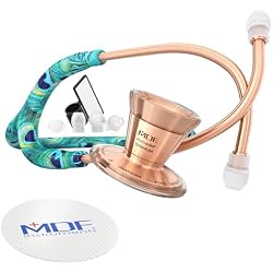 MDF Instruments Peacock Rose Gold ProCardial Cardiology Stethoscope, Limited Edition Mprints, Lightweight Titanium, Adult, Dual Head, Peacock Tube, Rose Gold Chestpiece-Headset, MDF797TPKRG | Lightweight, Lifetime warranty & free parts, Convertible chestpieces (pediatric-infant) sold separately, Critical care