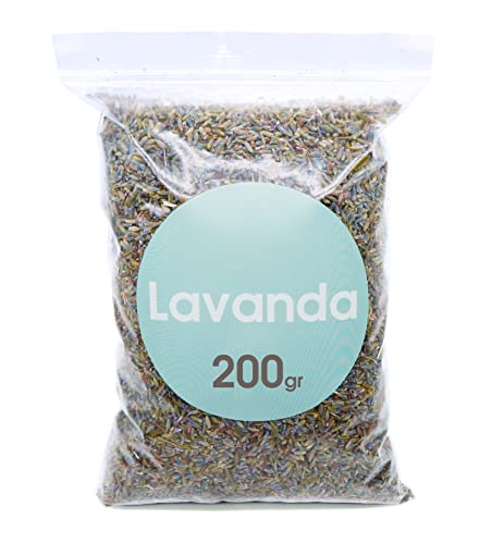 Lavanda Seca Natural 200 gr - Flores Secas Lavanda - Flor de Lavanda Seca Natural para Ambientador, Aceite Esencial, Jabones, Cosméticos, Velas…