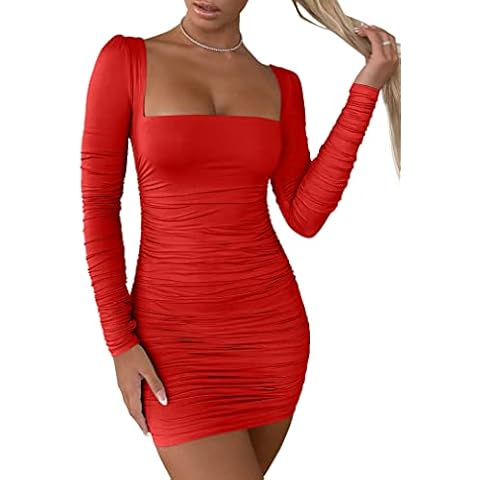 DAAWENXI Women's Sexy Zipper Ruched Mesh Clubwear Slip Elegant Mini Dress, Red, X-Large Cover
