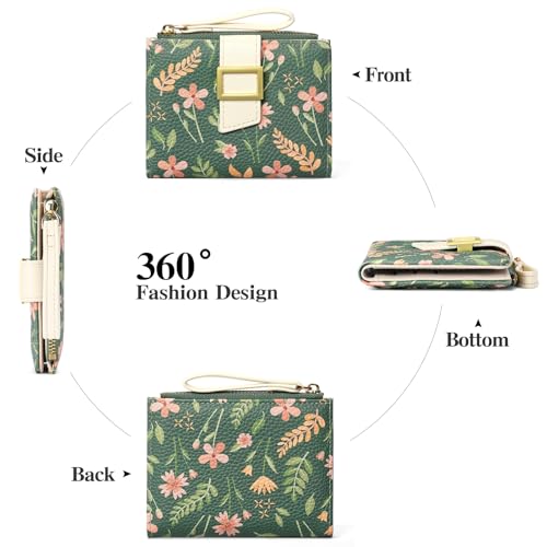 Image of RNIEGA Small Wallets for Women Bifold Vegan Leather Wallet RFID Blocking Floral Pattern Card Holder with Zipper Pocket