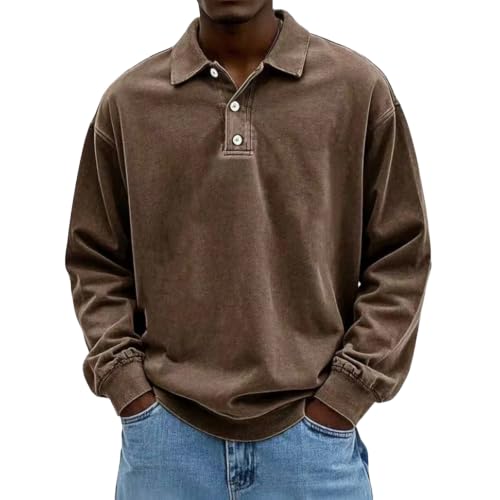 Washed Polo Shirts for Men Big and Tall Long Sleeve Tshirts Casual Pullover - image 1