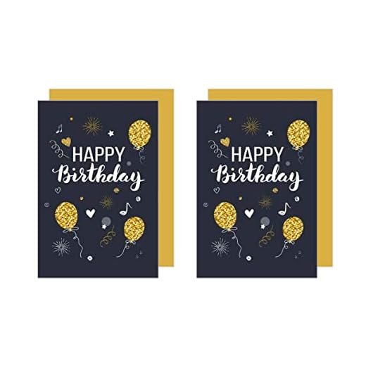 Edition Seidel 2 tarjetas de cumpleaños premium con relieve dorado y sobre. Tarjeta de felicitación Billet Cumpleaños Feliz Cumpleaños Hombre Mujer Tarjeta Oro (G2896)