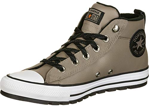 Converse Unisex-Adult Chuck Taylor All Star Leather Street Mid Top Sneaker, Mason Taupe/White/Black, 10 M US
