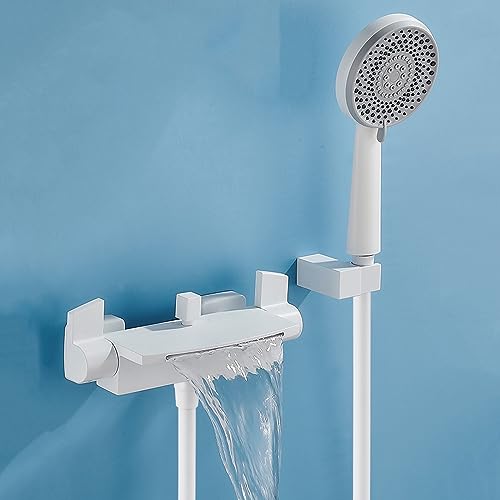 Robinet de bain cascade blanc avec douchette et mitigeur laiton eau chaude
