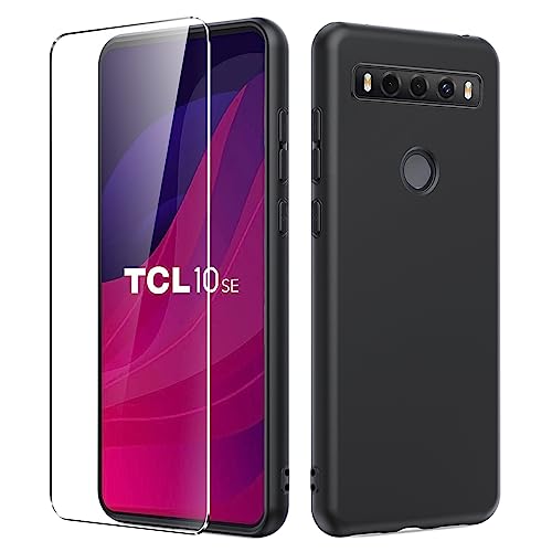 Dioxide Compatible for TCL 10 SE Phone Case with Screen Protector, Soft TPU Silicone Case Shockproof Non-Slip Camera Protective Case Slim Cover for TCL 10 SE Phone Case, Black