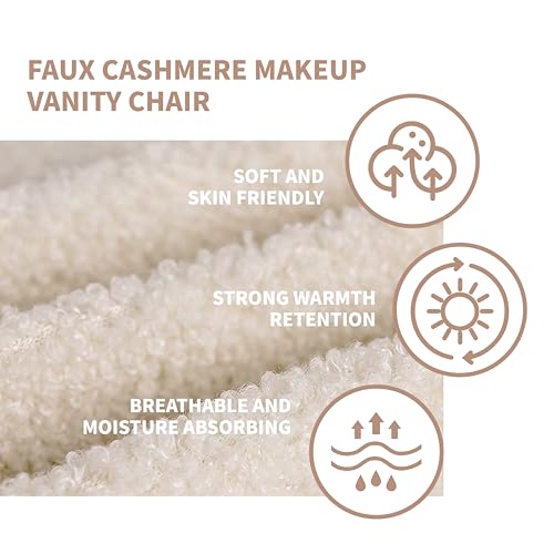 Image of Modern Faux Cashmere Home Office Chair, Height Adjustable Desk Chair with Back and Wheels for Living Room, Swivel Make-up Vanity Armless Chairs for Girls and Women (1, Cream)