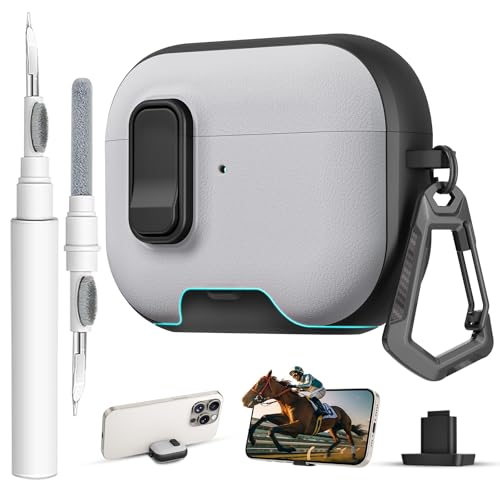 Image of for AirPods Pro 3 Case with Lock,TPU Leather Texture Durability Anti-Lost & Shockproof Protective Cover Accessories with Cleaning Kit in Keychain for Apple iPod Pro 3rd Generation 2025(Black /Grey)