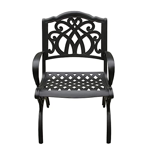Oakland Living 1051-Mesh-Kd-Chair-Lbk Ornate Traditional Outdoor Cast Aluminum Black Patio Dining Chair #TOP2