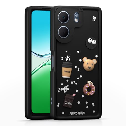 Image of Pikkme Back Cover for Oppo A5x | Cute Fun Cartoon 3D Bear Silicone Full Body Protection Bumper Case (Black)