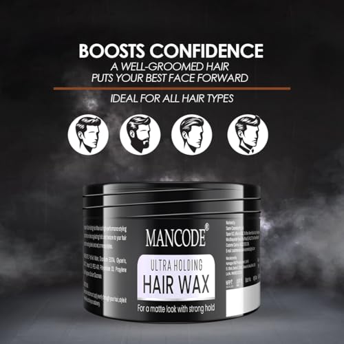 Image of Mancode Ultra Holding Hair Wax for Men 100ml | Matte Look with 24 hrs Strong Hold Level 7 | Matte Finish & No Greasy Residue Styling Hair Wax 100gm