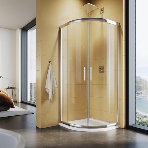 SUNXURY Cabina de ducha, 90 x 90 cm, moderna ducha redonda con puerta corredera, radio de 55 cm, cromo, ducha completa de cristal de seguridad de 5 mm, altura 185 cm, sin plato de ducha