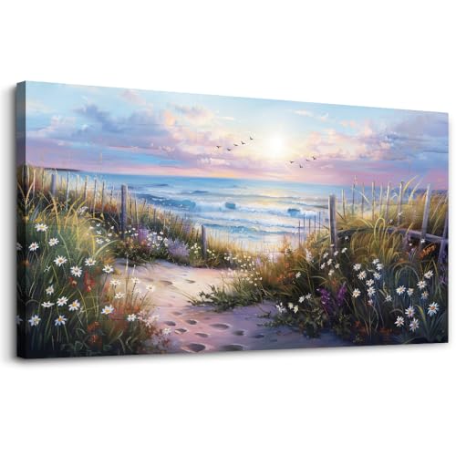hyidecorart Canvas Wall Art For Living Room Wall DecorFor Bedroom Flower Beach Scenery Wall Painting Blue Ocean Pictures Artwork Office Decor Modern Framed Posters Home Decorations 20"X40" by hyidecorart - Used condition - US$44.71