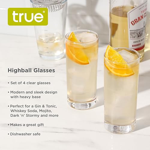 True Highball Glasses, Tall Glass Tumbler for Cocktails, Mojito Iced Tea Juices, Soda Water Drinking Cups, Kitchen Glassware, Home Bar, 11 oz Set of 4 - Image 3