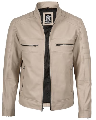 Image of fjackets Leather Jacket Men Real Lambskin - Cafe Racer Moto Style, Stand Collar Zip Up Jacket
