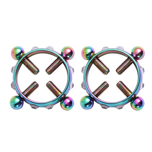 ARTIBETTER 2pcs Stainless Steel Nipple Rings Crystal Nipple Barbells Tongue Ring Nose Ring Cz Barbell Rhinestone Piercing Body Jewelry for Women Girls Colorful