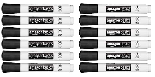 Amazon Basics 12-Pack Low-Odor Chisel Tip Dry Erase White Board Markers - Black #TOP13