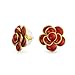 Bouton en émail rouge Style 3D Rose Flower Spring Retro Stud Boucles d’oreilles pour femmes Oreilles percées 14K Plaqué Or Laiton