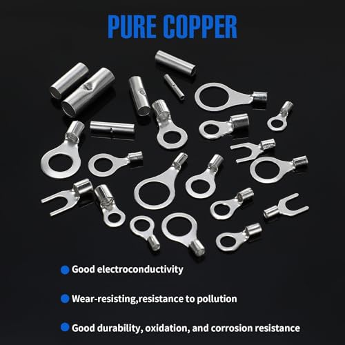 Tellegloww 1200pcs Non Insulated Ring Terminal Kit Butt Fork Connectors Kit, AWG 22-10 Copper Connector Seamless Uninsulated Butt Splice Wire Terminals Assortment Electrical Wire Crimp Connectors - Image 7