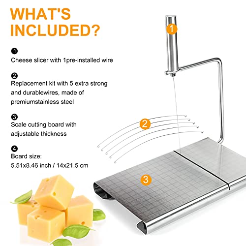 Cheese Slicer With Wire, Cheese Cutter, Cheese Slicers For Block Cheese Heavy Duty, Stainless Steel Cheese Slicer With 5 Replacement Wires #TOP4