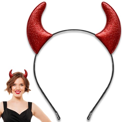 U-Goforst Glitter Red Devil Horns Headband, Halloween Headband Devil Horns Devil Costume for Women Men, Halloween Devil Costume Accessories Cosplay Dress Up