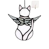 colcutee Angel Cat Memorial Decoration, Stained Glass Window Decoration, Angel Wings White Cat Sunshade Decoration, Ornaments for Cat Lovers，Pet Memorial Decoration