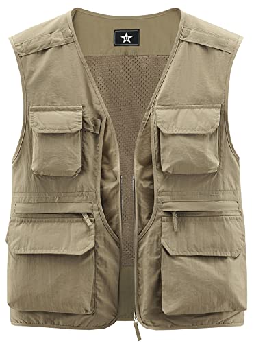 LOUECHY Men's Fishing Vest Lightweight Safari Travel Vest Utility Cargo Vest with Multi Pockets3