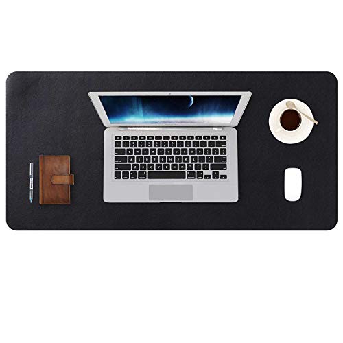 DOBAOJIA Alfombrilla de Ratón Extendida Mousepad Tapete de Escritura Estera Oficina Alfombrilla de Escritorio Protector Escritorio, Cuero PU Impermeable + Gamuza Antideslizante (80 x 40 cm Negro)