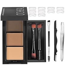 CCbeauty Eyebrow Powder Makeup Kit,3 Colors Eye Brow Powder Palette, Long Lasting Waterproof Brown Brow Filler, With Buit-In Mirror, Brow Brush, Brow Razor, Brow Tweezers, 10Pcs Eye Brow Stencil