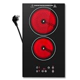 KICHPOWER Plaque Vitrocéramique 2 feux, Plaque de cuisson electrique 30cm, Electrique Plaque Encastrable, Commande Tactile, 3000W 9 Niveaux de puissance, Minuterie 1 99 min, Pour toutes les casseroles