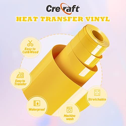 Crecraft Htv Vinyl Rolls Heat Transfer Vinyl - 12'' X 20Ft Yellow Htv Vinyl For Shirts, Perfect Iron On Vinyl For Cricut, Easy To Cut & Weed For Heat Vinyl Design (Yellow) #TOP1