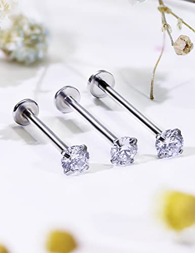 Kridzisw 16G Cheek Dimple Tongue Piercing jewelry 316L Stainless Steel Long Lip Labret Rings Barbells Body Piercings Jewelry Cubic Zirconia 4mm Inlaid 14mm-19mm Bar Length 3PCS2
